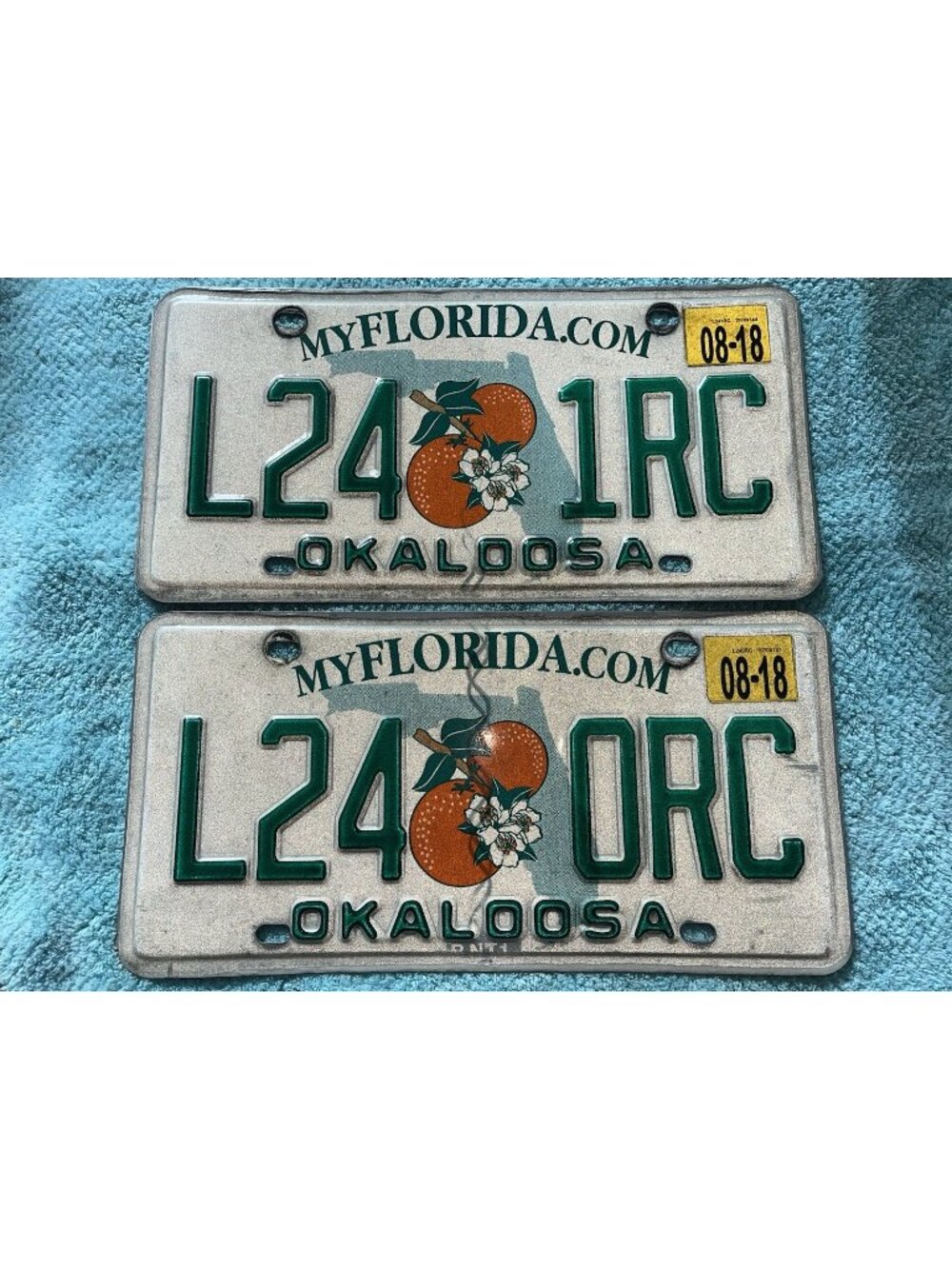 2 Florida License Plate Double Orange Graphic 2018 L24 0RC and 1RC His Her Tags